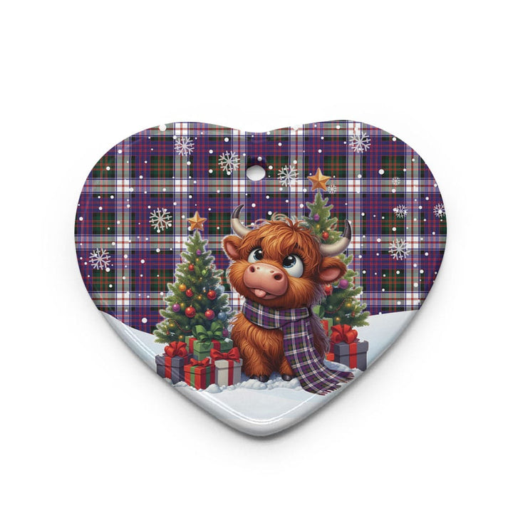 Scottish MacDonald Dress Modern Clan Tartan Ceramic Ornament Cute Highland Cow Christmas Heart Style Tartan Plaid