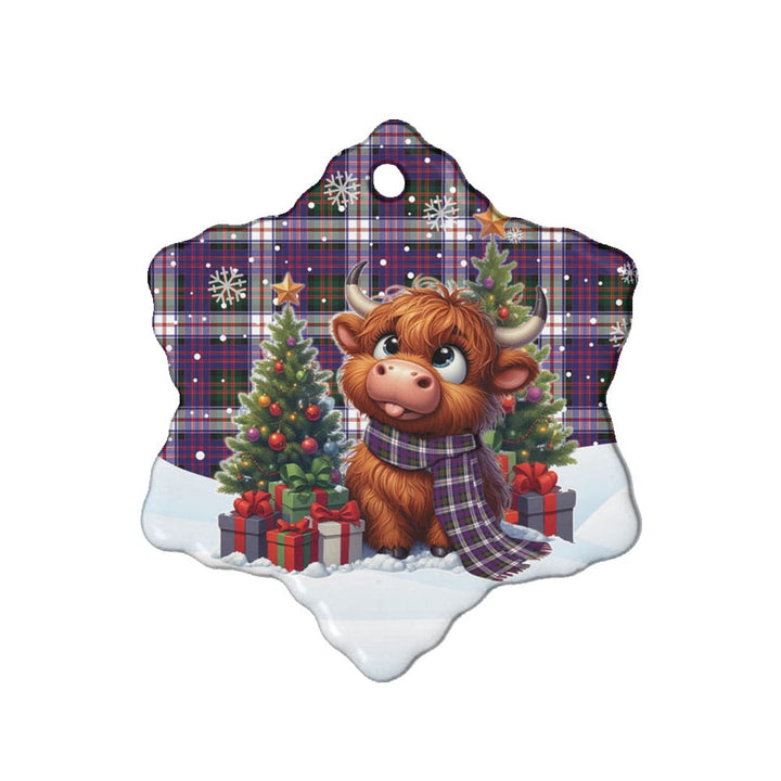 Scottish MacDonald Dress Modern Clan Tartan Ceramic Ornament Cute Highland Cow Christmas Snow Flake Style Tartan Plaid