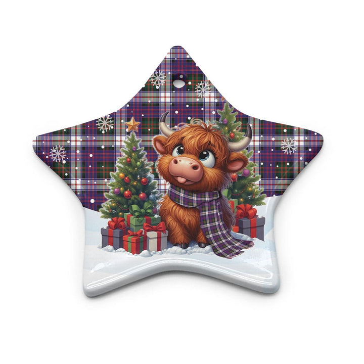 Scottish MacDonald Dress Modern Clan Tartan Ceramic Ornament Cute Highland Cow Christmas Star Style Tartan Plaid