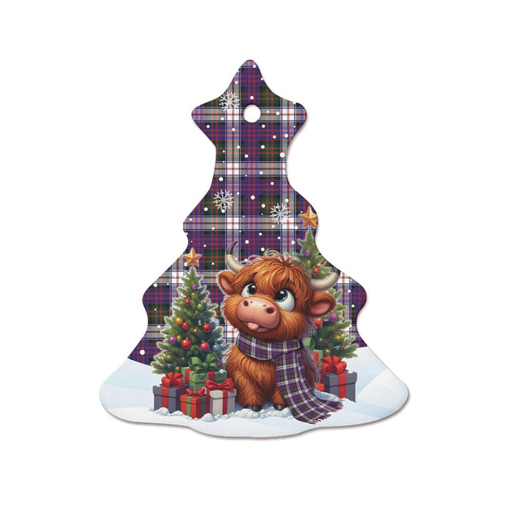 Scottish MacDonald Dress Modern Clan Tartan Ceramic Ornament Cute Highland Cow Christmas Tree Style Tartan Plaid