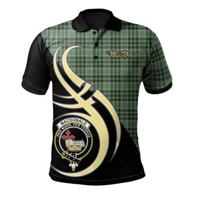 Scottish MacDonald Lord of The Isles Hunting Clan Crest Tartan Polo Shirt Believe in Me Front Side Tartan Plaid