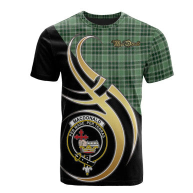 Scottish MacDonald Lord of The Isles Hunting Clan Crest Tartan T-Shirt Believe in Me Front Side Tartan Plaid