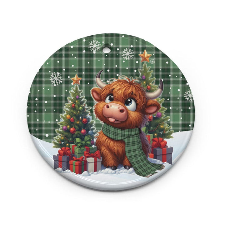 Scottish MacDonald Lord of the Isles Hunting Clan Tartan Ceramic Ornament Cute Highland Cow Christmas Circle Style Tartan Plaid