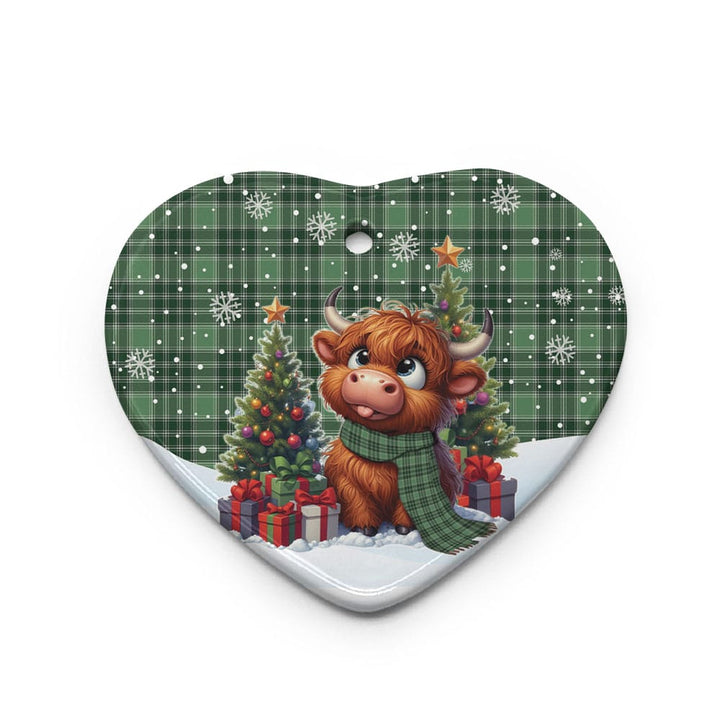 Scottish MacDonald Lord of the Isles Hunting Clan Tartan Ceramic Ornament Cute Highland Cow Christmas Heart Style Tartan Plaid