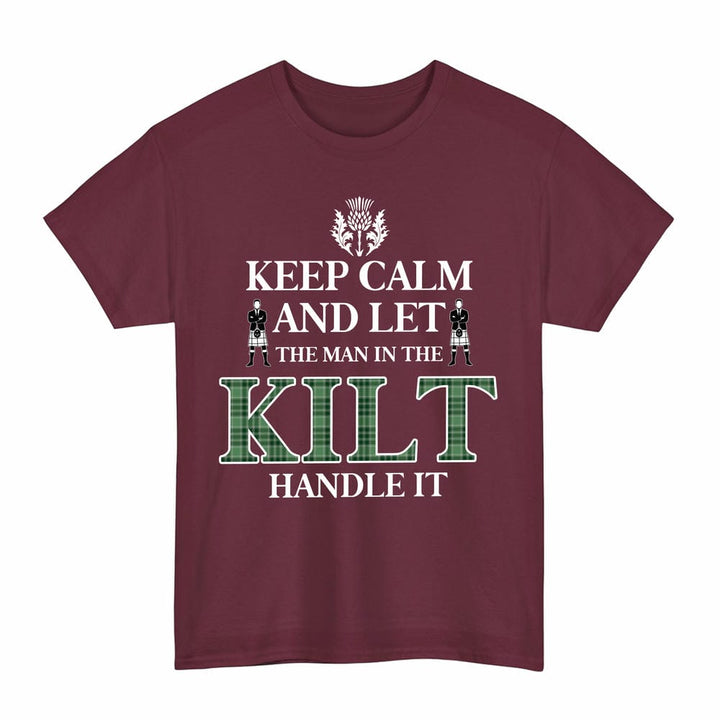 Scottish MacDonald Lord of the Isles Hunting Clan Tartan T-Shirt - Keep Calm Tartan Plaid Maroon Color
