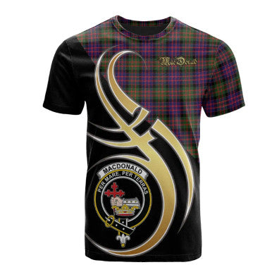 Scottish MacDonald Modern Clan Crest Tartan T-Shirt Believe in Me Front Side Tartan Plaid