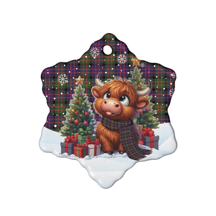 Scottish MacDonald Modern Clan Tartan Ceramic Ornament Cute Highland Cow Christmas Snow Flake Style Tartan Plaid