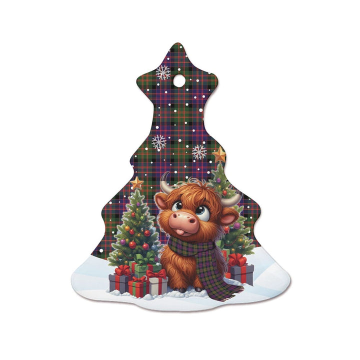 Scottish MacDonald Modern Clan Tartan Ceramic Ornament Cute Highland Cow Christmas Tree Style Tartan Plaid