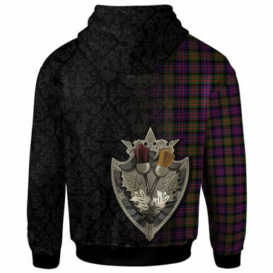 Scottish MacDonald Modern Clan Tartan Hoodie - Half Thistle Flowers Celtic Design Back Side Tartan Plaid