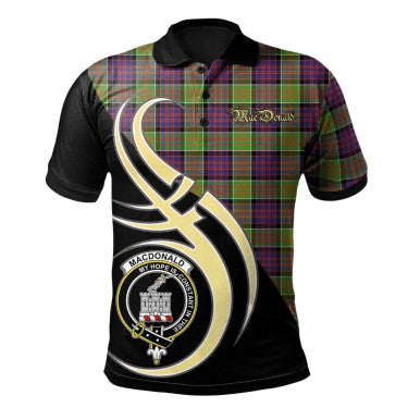 Scottish MacDonald of Clanranald Clan Crest Tartan Polo Shirt Believe in Me Front Side Tartan Plaid