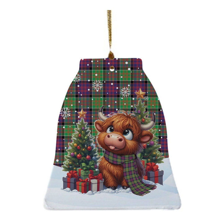 Scottish MacDonald of Clanranald Clan Tartan Ceramic Ornament Cute Highland Cow Christmas Bell Style Tartan Plaid