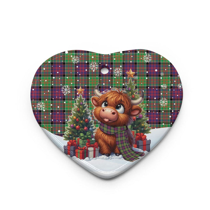 Scottish MacDonald of Clanranald Clan Tartan Ceramic Ornament Cute Highland Cow Christmas Heart Style Tartan Plaid