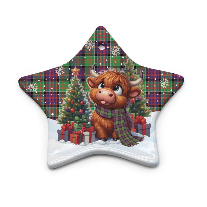 Scottish MacDonald of Clanranald Clan Tartan Ceramic Ornament Cute Highland Cow Christmas Star Style Tartan Plaid