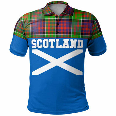 Scottish MacDonald of Clanranald Clan Tartan Polo Shirt - Lion Rampant of Scotland With Flag Front Side Tartan Plaid