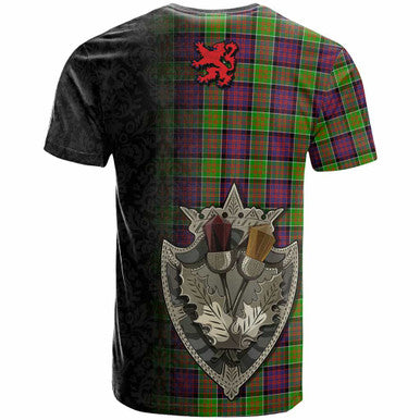 Scottish MacDonald of Clanranald Clan Tartan T-Shirt - Half Thistle Flowers Celtic Design Back Side Tartan Plaid