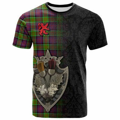 Scottish MacDonald of Clanranald Clan Tartan T-Shirt - Half Thistle Flowers Celtic Design Front Side Tartan Plaid
