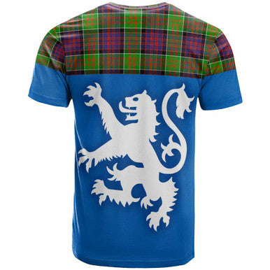 Scottish MacDonald of Clanranald Clan Tartan T-Shirt - Lion Rampant of Scotland With Flag Back Side Tartan Plaid