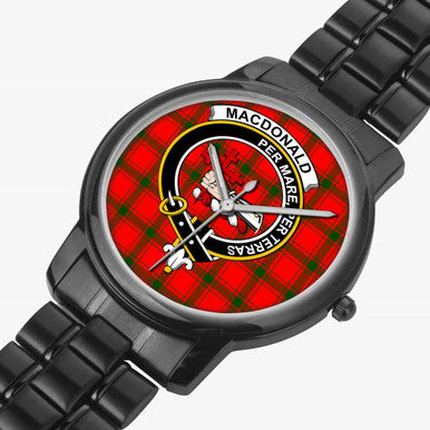 Scottish MacDonald (of Sleat) Clan Crest Tartan Folding Clasp Steel Quartz Watches Tartan Plaid Black 2