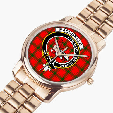 Scottish MacDonald (of Sleat) Clan Crest Tartan Folding Clasp Steel Quartz Watches Tartan Plaid Rose Gold 2