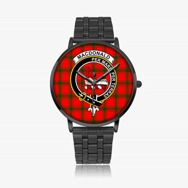 Scottish MacDonald (of Sleat) Clan Crest Tartan Instafamous Steel Quartz Watches Tartan Plaid Black 1