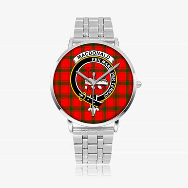 Scottish MacDonald (of Sleat) Clan Crest Tartan Instafamous Steel Quartz Watches Tartan Plaid Silver 1