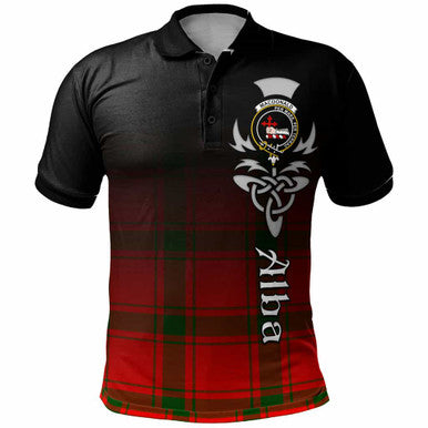 Scottish MacDonald (of Sleat) Clan Crest Tartan Polo Shirt - Alba Gu Brath Family Crest Celtic Inspired Front Side Tartan Plaid