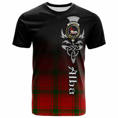 Scottish MacDonald (of Sleat) Clan Crest Tartan T-Shirt - Alba Gu Brath Family Crest Celtic Inspired Front Side Tartan Plaid