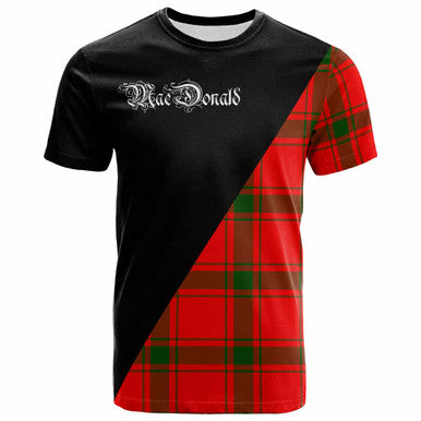 Scottish MacDonald (of Sleat) Clan Crest Tartan T-Shirt - Military Logo Front Side Tartan Plaid