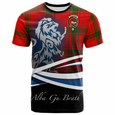 Scottish MacDonald (of Sleat) Clan Crest Tartan T-Shirt - Scotland Lion Front Side Tartan Plaid
