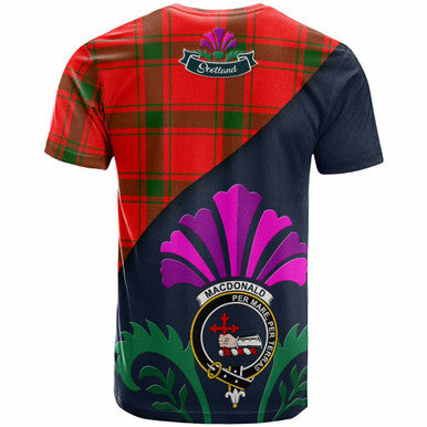 Scottish MacDonald (of Sleat) Clan Crest Tartan T-Shirt - Scotland Thistle Style Back Side Tartan Plaid