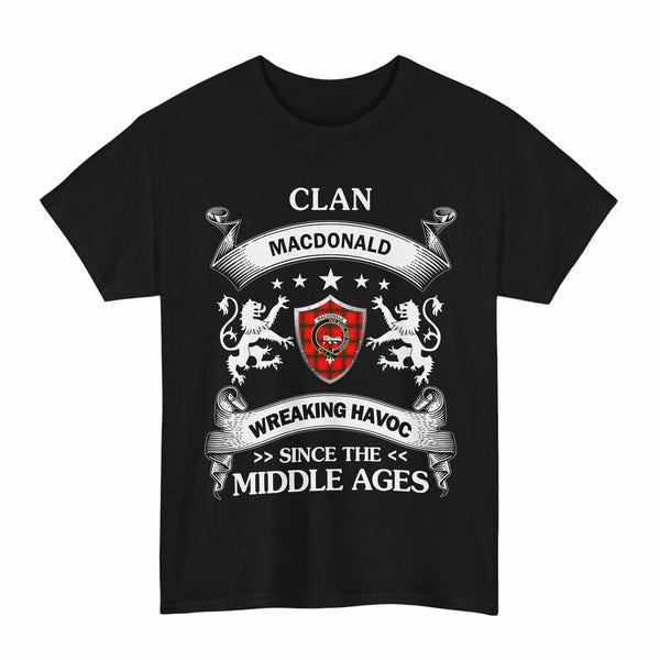 Scottish MacDonald (of Sleat) Clan Crest Tartan T-Shirt Wreaking Havoc Design Tartan Plaid Black Color