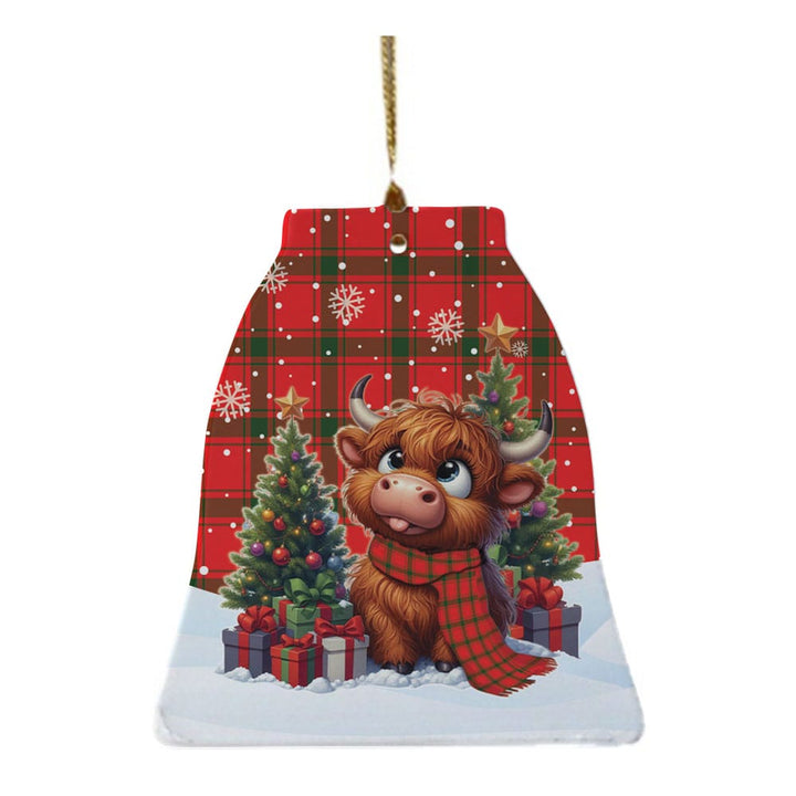 Scottish MacDonald of Sleat Clan Tartan Ceramic Ornament Cute Highland Cow Christmas Bell Style Tartan Plaid