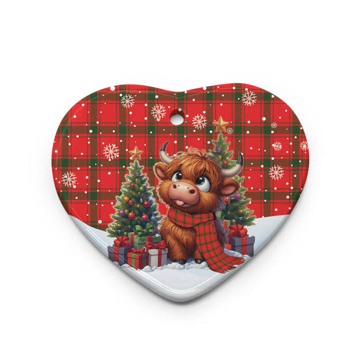 Scottish MacDonald of Sleat Clan Tartan Ceramic Ornament Cute Highland Cow Christmas Heart Style Tartan Plaid