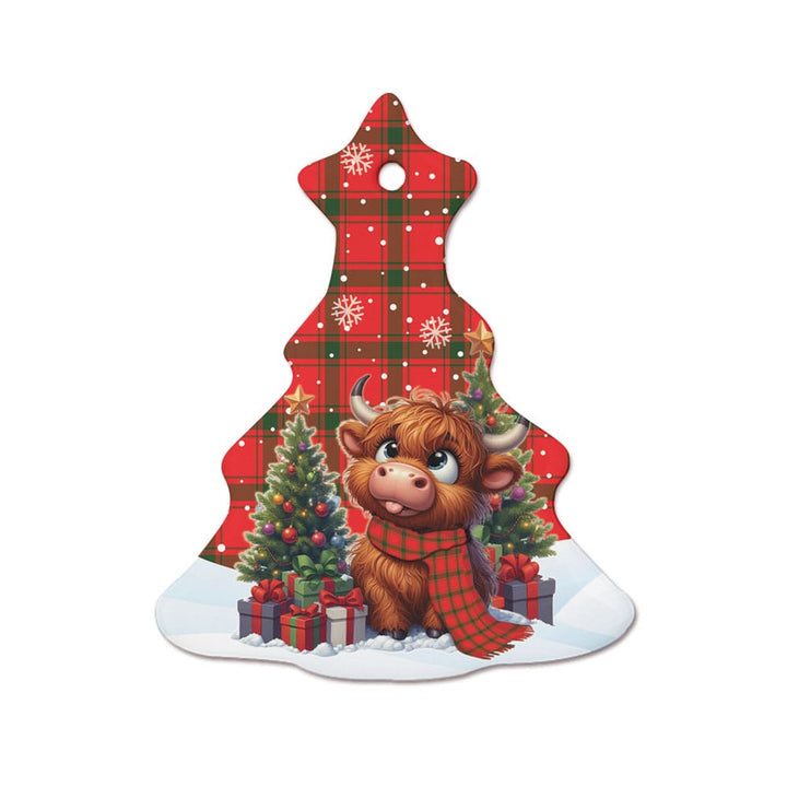 Scottish MacDonald of Sleat Clan Tartan Ceramic Ornament Cute Highland Cow Christmas Tree Style Tartan Plaid