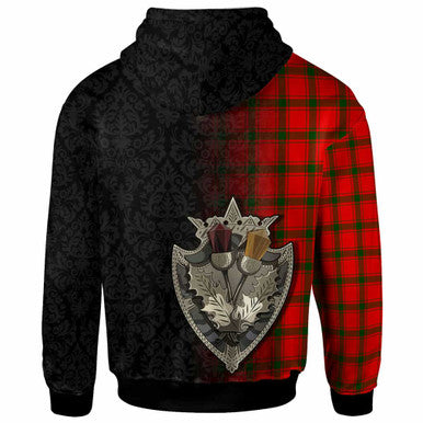 Scottish MacDonald of Sleat Clan Tartan Hoodie - Half Thistle Flowers Celtic Design Back Side Tartan Plaid