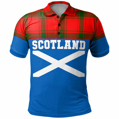 Scottish MacDonald of Sleat Clan Tartan Polo Shirt - Lion Rampant of Scotland With Flag Front Side Tartan Plaid