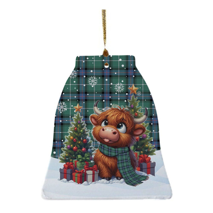 Scottish MacDonald of the Isles Hunting Ancient Clan Tartan Ceramic Ornament Cute Highland Cow Christmas Bell Style Tartan Plaid