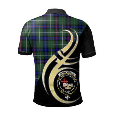 Scottish MacDonald of The Isles Hunting Modern Clan Crest Tartan Polo Shirt Believe in Me Back Side Tartan Plaid