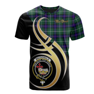 Scottish MacDonald of The Isles Hunting Modern Clan Crest Tartan T-Shirt Believe in Me Front Side Tartan Plaid