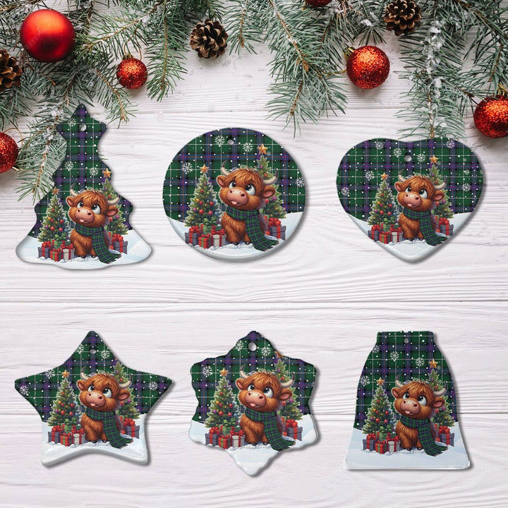Scottish MacDonald of the Isles Hunting Modern Clan Tartan Ceramic Ornament Cute Highland Cow Christmas All Style Tartan Plaid
