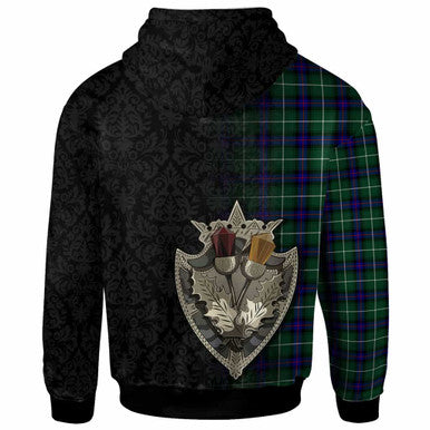 Scottish MacDonald of the Isles Hunting Modern Clan Tartan Hoodie - Half Thistle Flowers Celtic Design Back Side Tartan Plaid