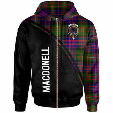 Scottish MacDonell of Glengarry Clan Crest Tartan Curve Hoodie Zip-up Tartan Plaid