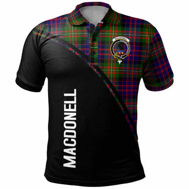 Scottish MacDonell of Glengarry Clan Crest Tartan Curve Polo Shirt Front Side Tartan Plaid