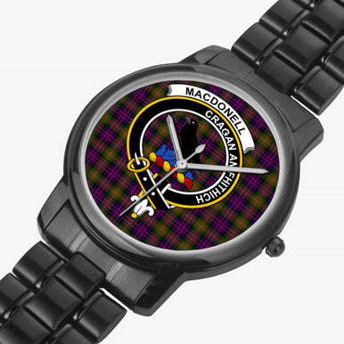 Scottish MacDonell of Glengarry Clan Crest Tartan Folding Clasp Steel Quartz Watches Tartan Plaid Black 2
