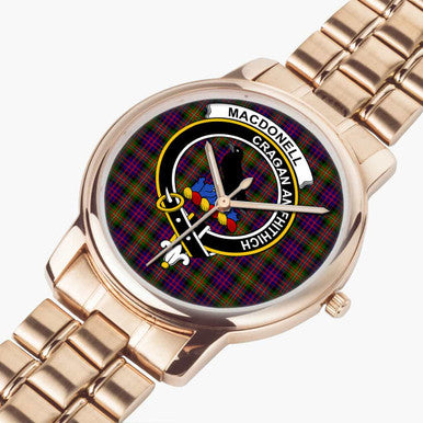 Scottish MacDonell of Glengarry Clan Crest Tartan Folding Clasp Steel Quartz Watches Tartan Plaid Rose Gold 2