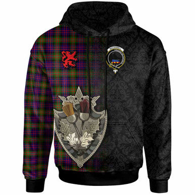 Scottish MacDonell of Glengarry Clan Crest Tartan Hoodie - Half Thistle Flowers Celtic Design Front Side Tartan Plaid