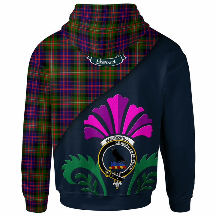 Scottish MacDonell of Glengarry Clan Crest Tartan Hoodie - Scotland Thistle Style Back Side Tartan Plaid