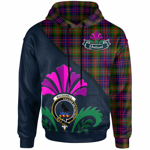 Scottish MacDonell of Glengarry Clan Crest Tartan Hoodie - Scotland Thistle Style Front Side Tartan Plaid
