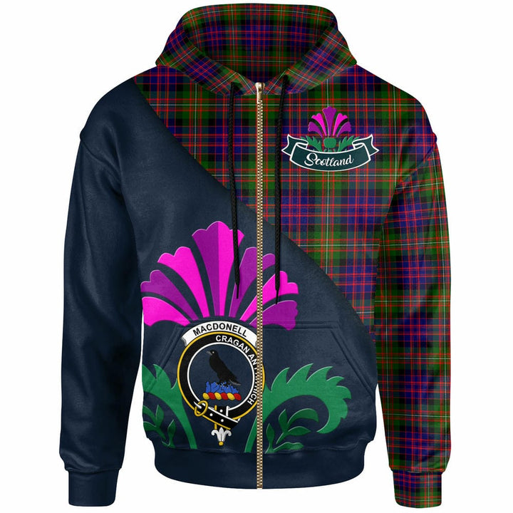 Scottish MacDonell of Glengarry Clan Crest Tartan Hoodie - Scotland Thistle Style Zip-up Tartan Plaid