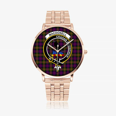Scottish MacDonell of Glengarry Clan Crest Tartan Instafamous Steel Quartz Watches Tartan Plaid Rose Gold 1